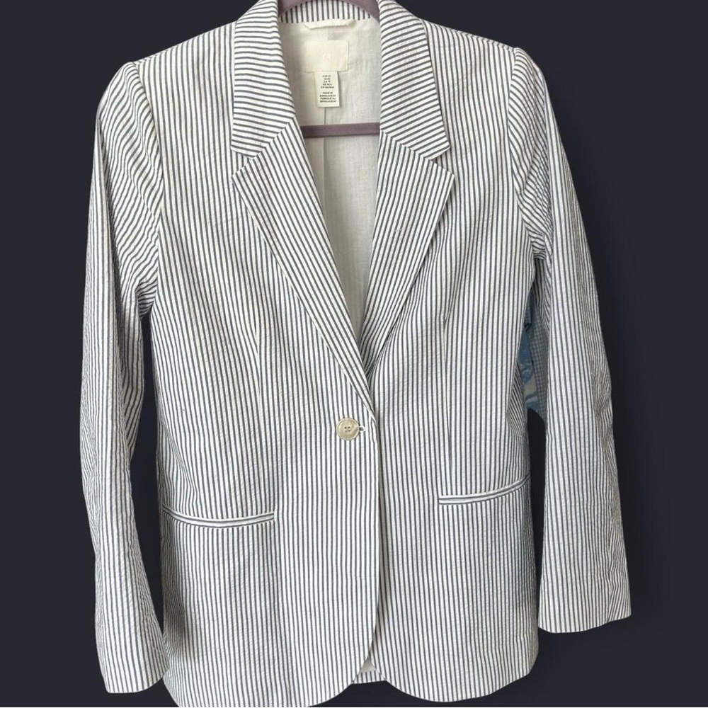H&M Women’s Seersucker Blazer | Lightweight 100% Cotton | XS